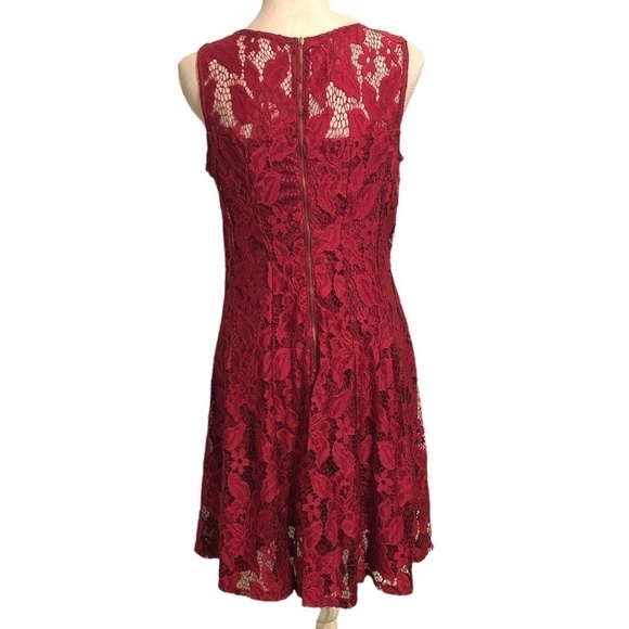 RYAN MICHELLE Dress Women's Size Medium Red Sleeveless Lace Knee Length - Picture 2 of 11